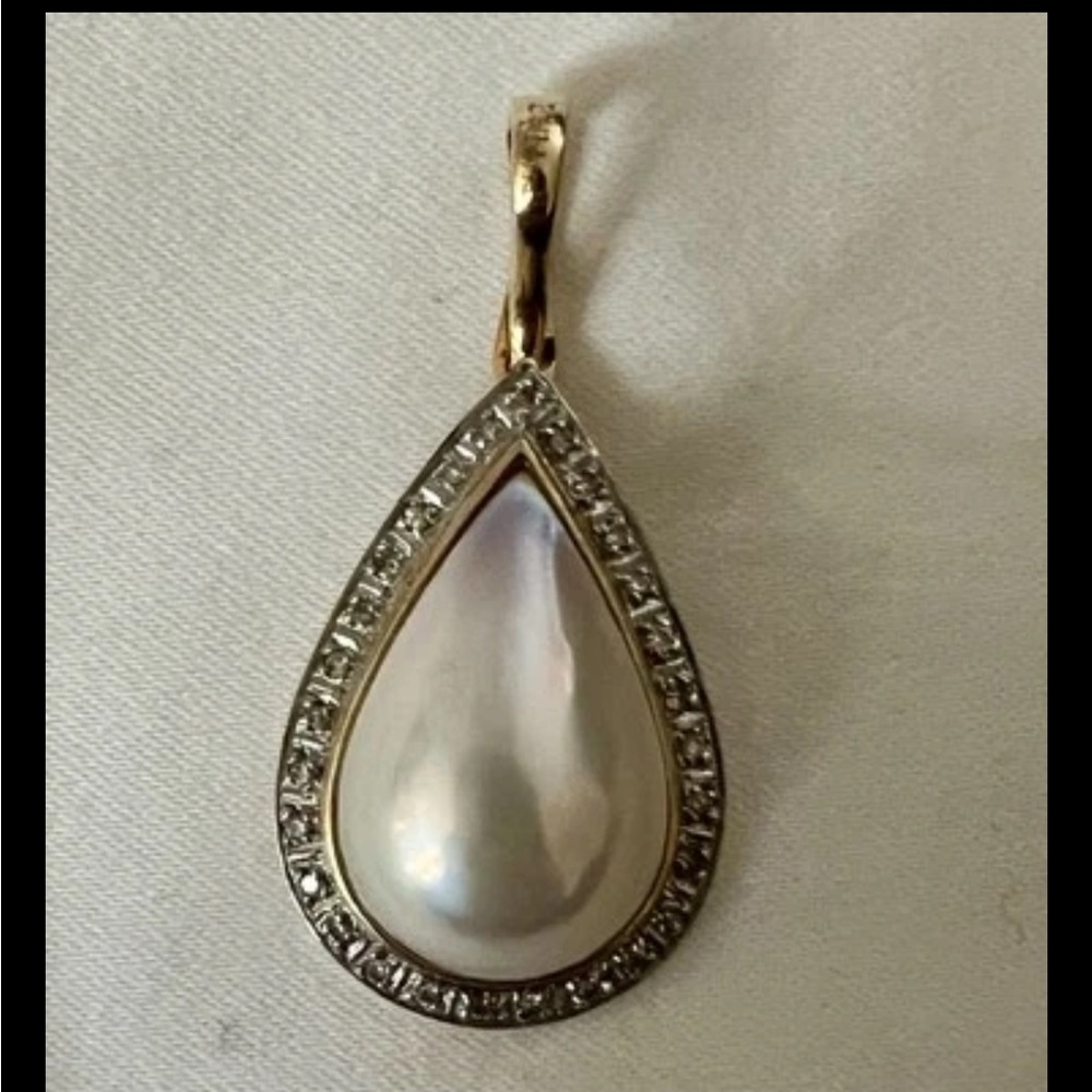 Vintage Bellari 14k Gold Mabe Pearl Diamond Necklace Pendant 4.62 Grams 23.05 Ct